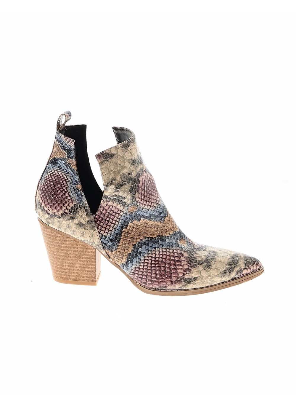 Multi-Color Snakeskin-Print Cutout Ankle Boot